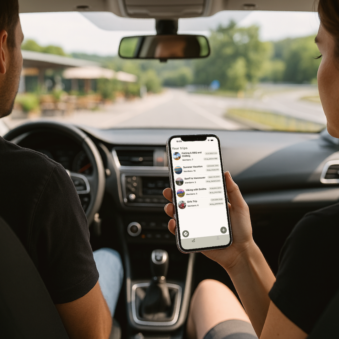 DriBu map view for a group trip with several cars