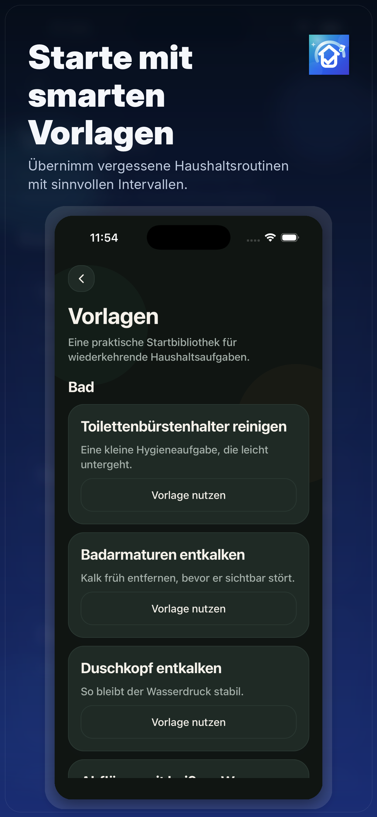 Haushalt Reminder ruhiges Design mit Dark Mode