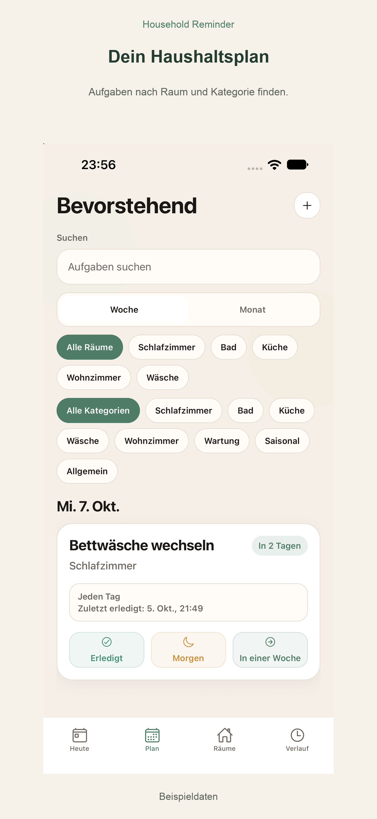 Household Reminder: Haushaltsplan mit Raum- und Kategoriefiltern