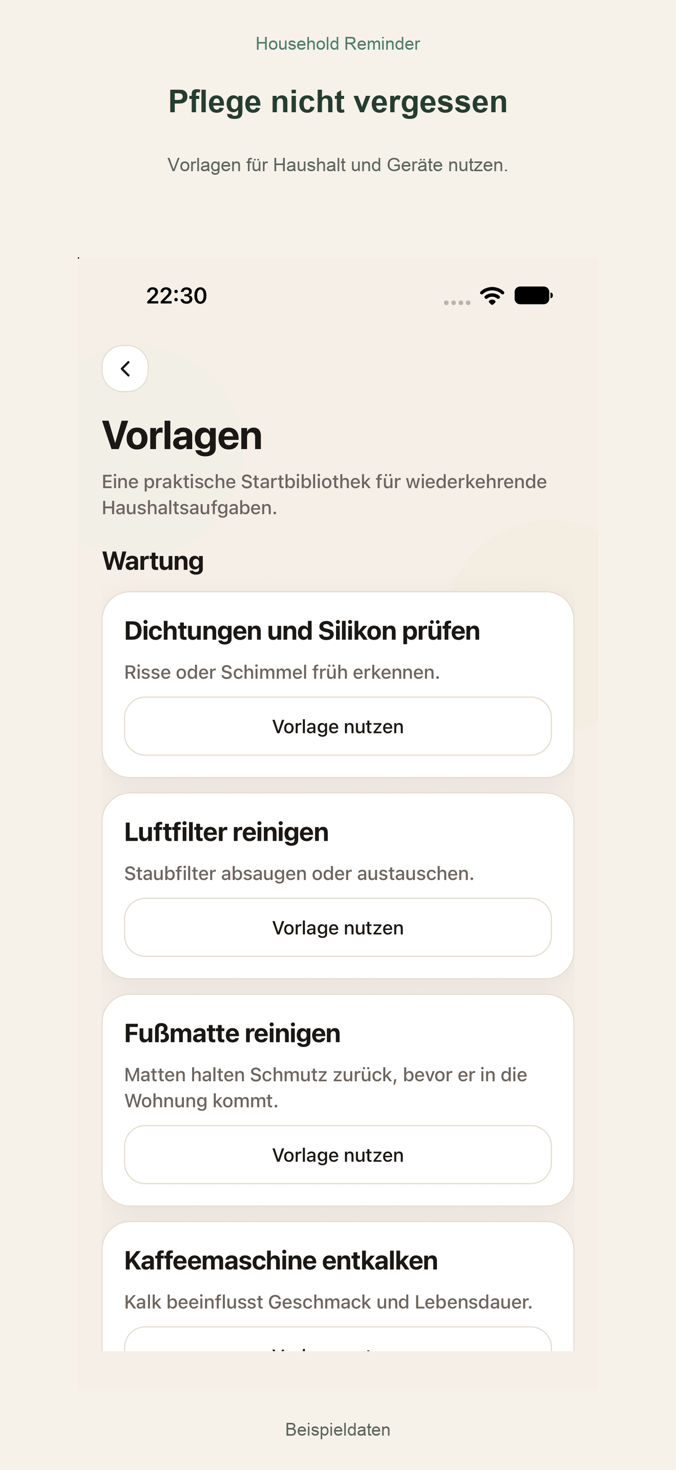 Household Reminder: Vorlagen für Haushalt und Gerätepflege