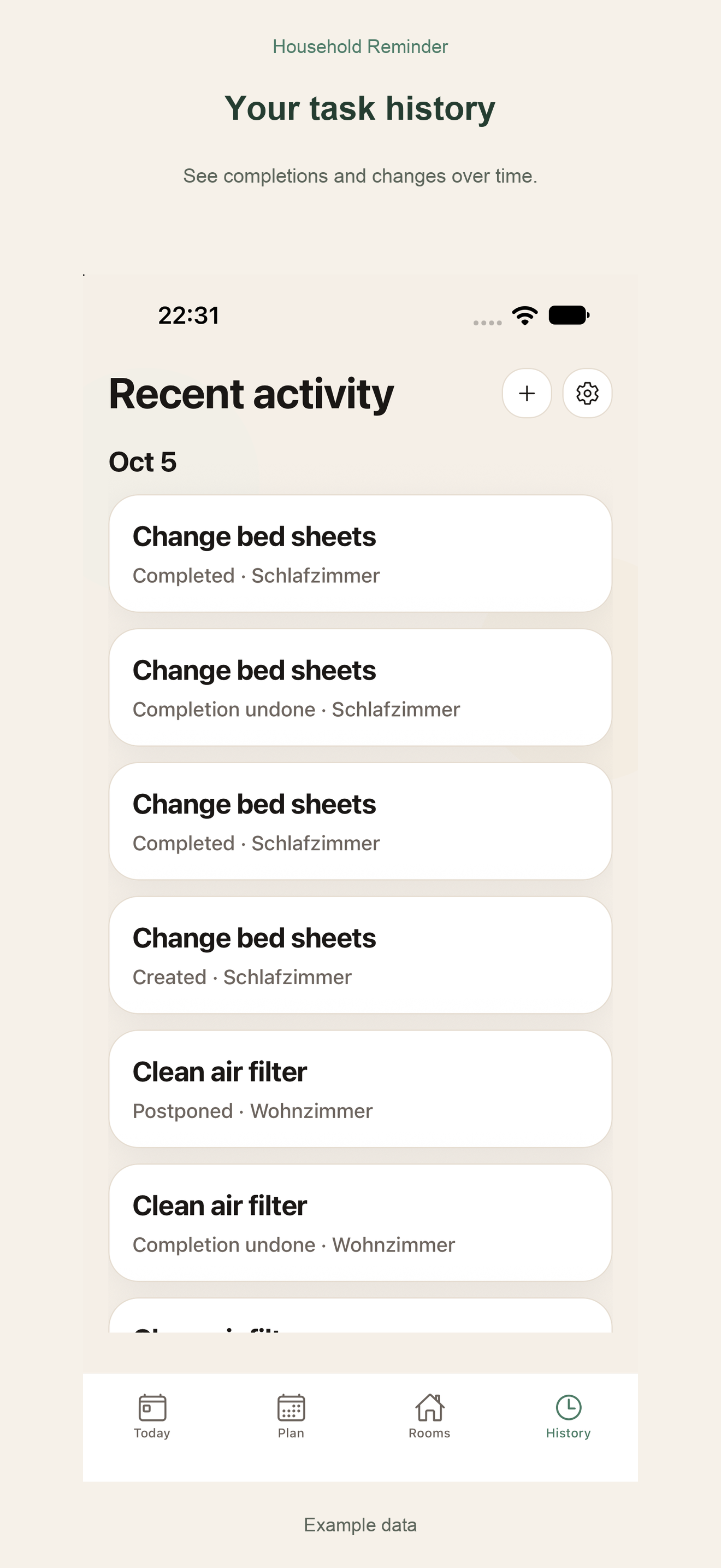 Household Reminder: Completion and change history