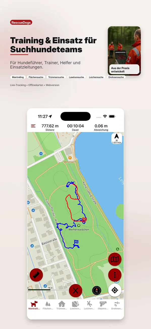 RescueDogs: Search dog training and missions (German App Store image)