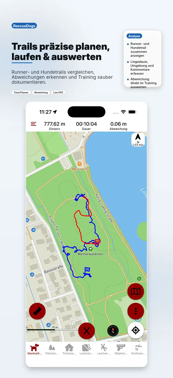 RescueDogs: Plan, run and review trails (German App Store image)