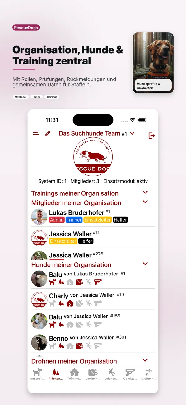 RescueDogs: Organisation and teamwork (German App Store image)