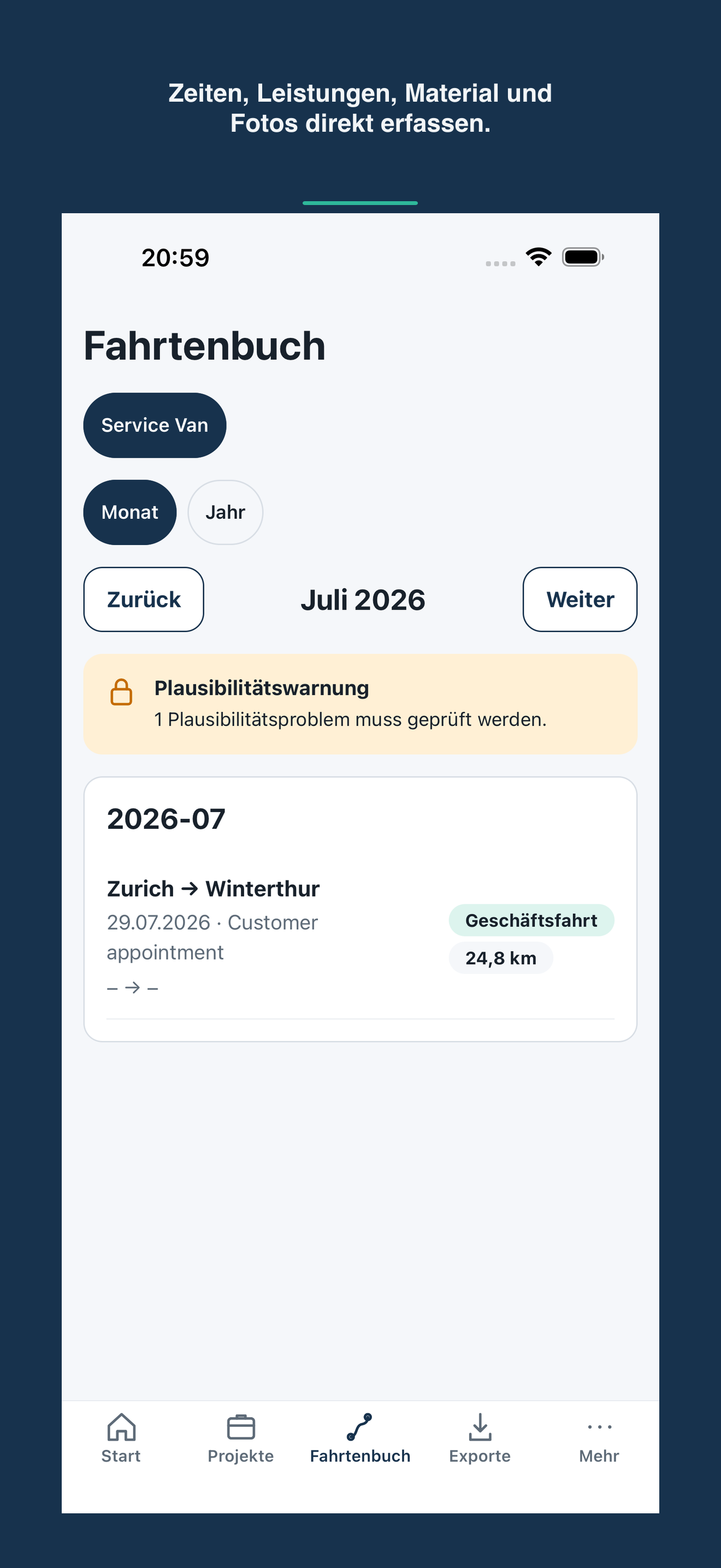 SoloRapport Fahrtenbuch mit Plausibilitätsprüfung
