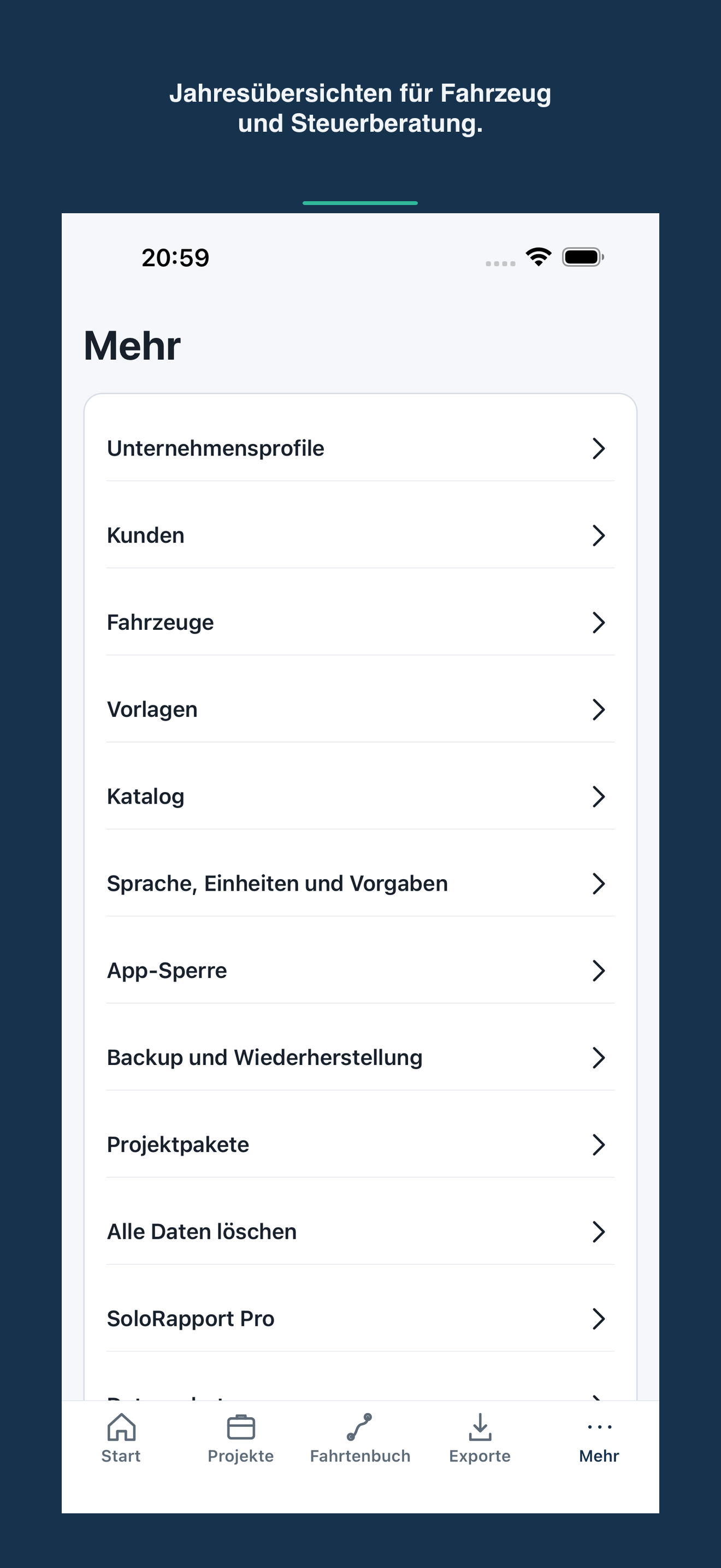 SoloRapport Einstellungen und Jahresübersichten
